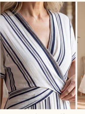 Striped Wrap Maxi Dress in White and Navy